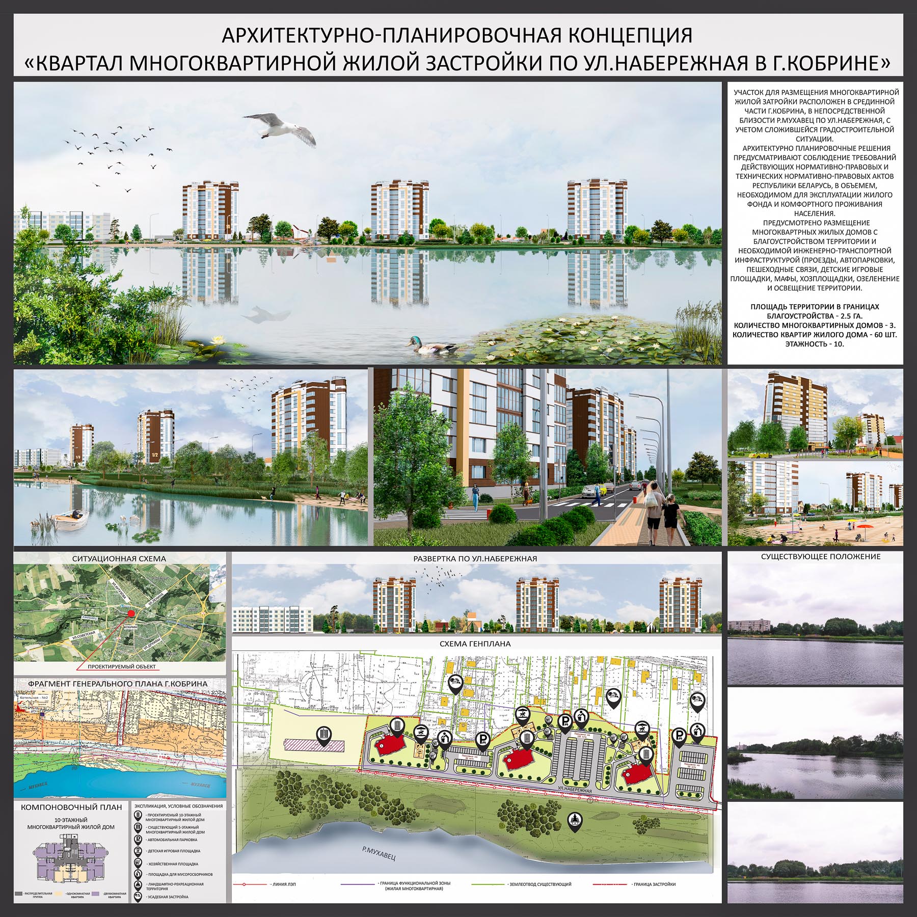 Новые дома на набережной реки Мухавец в Кобрине
