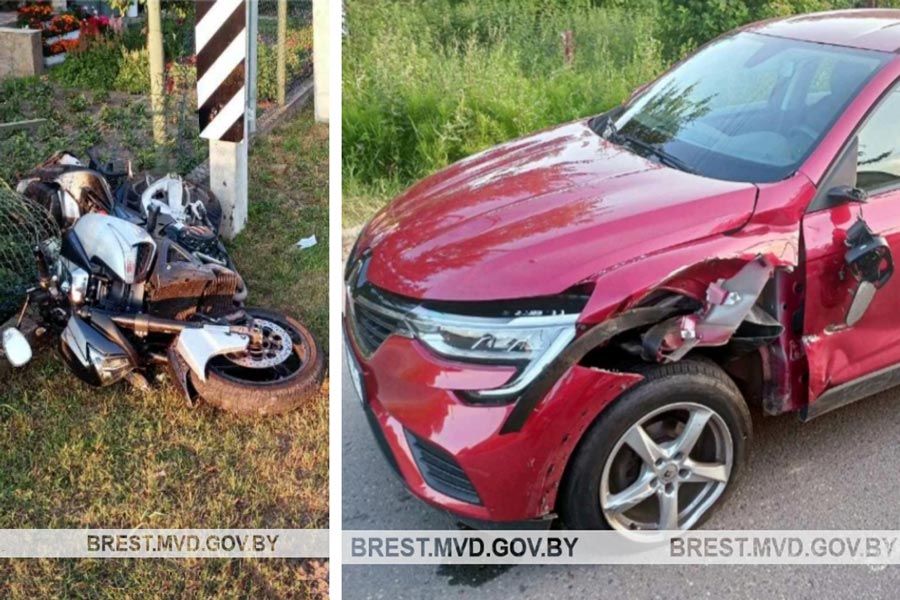 В Кобрине мотоциклист на «Suzuki» столкнулся с «Renault» – его госпитализировали